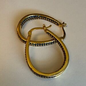 Gold Vermeil (925)with Blue Cubic Zirconia Oval Hoop Earrings